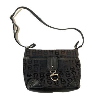 Vtg Etienne Aigner Crossbody Purse Signature Logo Black Canvas *Sun Faded Y2K